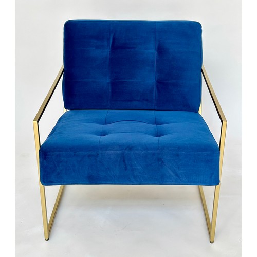 526 - ARMCHAIRS, a pair, contemporary gilt metal framed with royal blue velvet upholstery, 70cm W. (2)