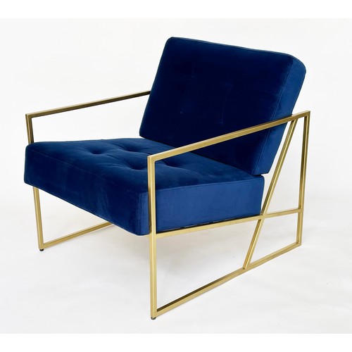 526 - ARMCHAIRS, a pair, contemporary gilt metal framed with royal blue velvet upholstery, 70cm W. (2)