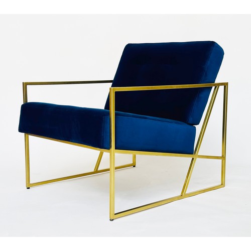 526 - ARMCHAIRS, a pair, contemporary gilt metal framed with royal blue velvet upholstery, 70cm W. (2)