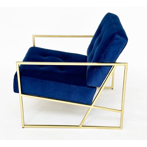 526 - ARMCHAIRS, a pair, contemporary gilt metal framed with royal blue velvet upholstery, 70cm W. (2)