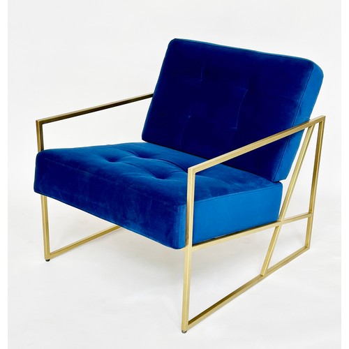 526 - ARMCHAIRS, a pair, contemporary gilt metal framed with royal blue velvet upholstery, 70cm W. (2)