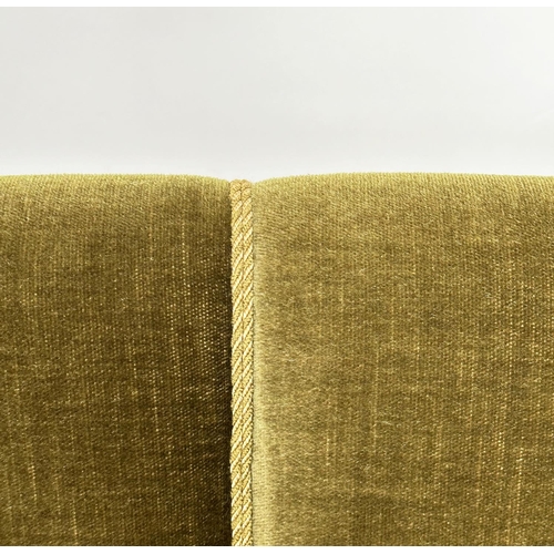 204 - SWEDISH SOFA, 1950s moss green velvet velour with shaped front and cord piping, 179cm W.