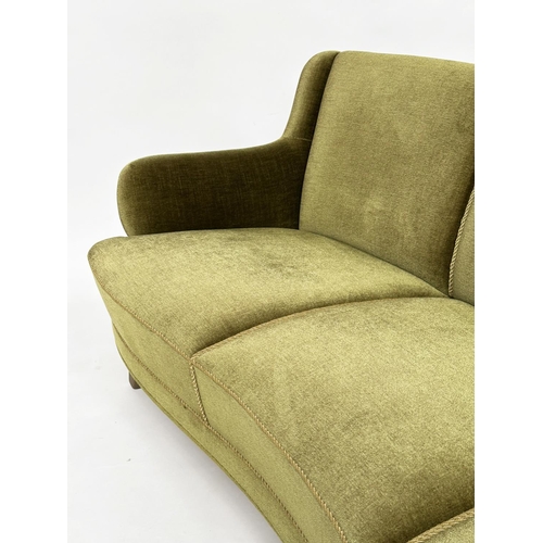 204 - SWEDISH SOFA, 1950s moss green velvet velour with shaped front and cord piping, 179cm W.