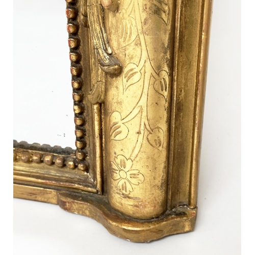 212 - WALL MIRROR, mid 19th century French giltwood and gesso moulded, with beaded and incised frame and '... 