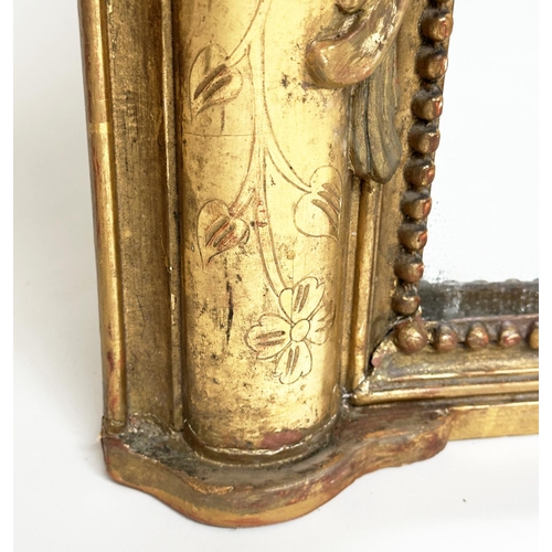 212 - WALL MIRROR, mid 19th century French giltwood and gesso moulded, with beaded and incised frame and '... 