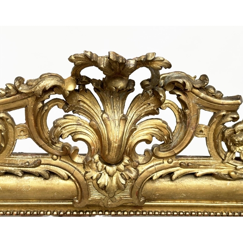 212 - WALL MIRROR, mid 19th century French giltwood and gesso moulded, with beaded and incised frame and '... 