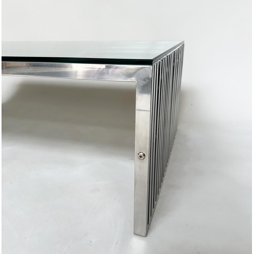 394 - LOW TABLE, Napoli style Italian Rectangular slatted chrome with plate glass, 120cm W x 70cm D x 40cm... 