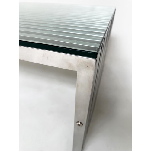 394 - LOW TABLE, Napoli style Italian Rectangular slatted chrome with plate glass, 120cm W x 70cm D x 40cm... 