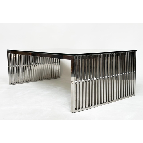 394 - LOW TABLE, Napoli style Italian Rectangular slatted chrome with plate glass, 120cm W x 70cm D x 40cm... 