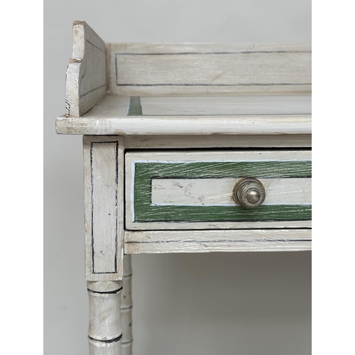 185 - FAUX BAMBOO WRITING TABLE, English early 19th century Regency painted and green, black and white lin... 