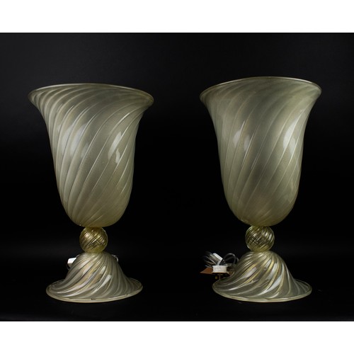 543 - MURANO GLASS TABLE LAMPS, a pair, urn shaded, with aventurine gold inclusions, 51cm H approx. (2)