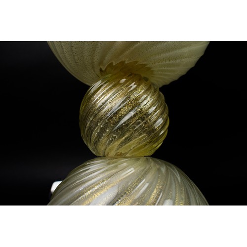 543 - MURANO GLASS TABLE LAMPS, a pair, urn shaded, with aventurine gold inclusions, 51cm H approx. (2)