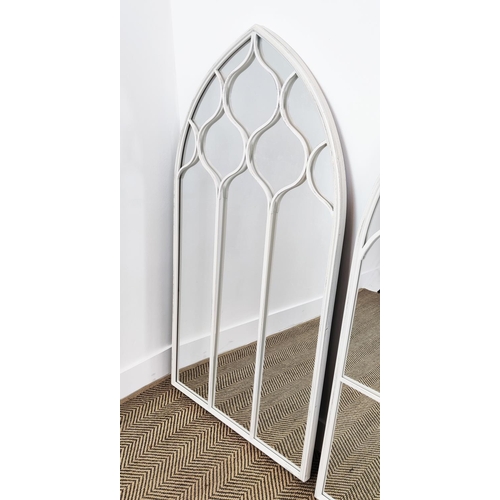 542 - GARDEN WALL MIRRORS, a pair, arched metal frames in white painted finish, 126cm H x 65cm W. (2)