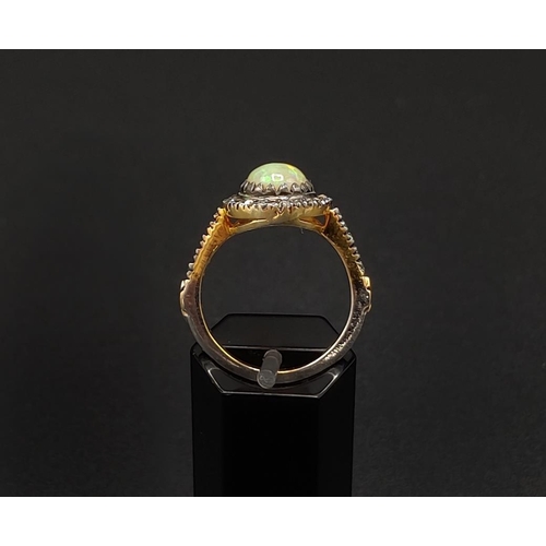 40 - AN OPAL AND DIAMOND DRESS RING, silver gilt and white metal setting, the opal of approximately 1.26 ... 