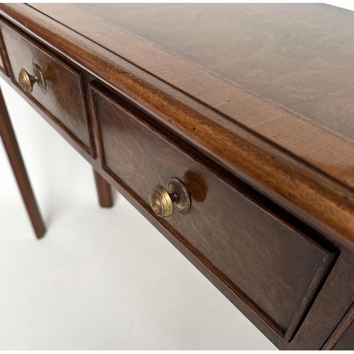 131 - HALL TABLE, George III design burr walnut and crossbanded with five short frieze drawers and inner c... 