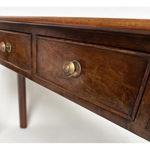 131 - HALL TABLE, George III design burr walnut and crossbanded with five short frieze drawers and inner c... 