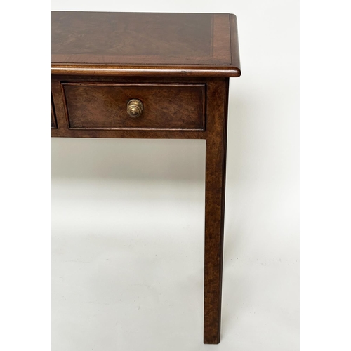 131 - HALL TABLE, George III design burr walnut and crossbanded with five short frieze drawers and inner c... 