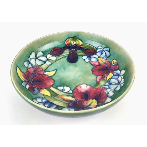 10 - MOORCROFT IRIS AND SPRING FLOWERS LARGE DISH, green ground, signed and impressed to underside, 8cm H... 