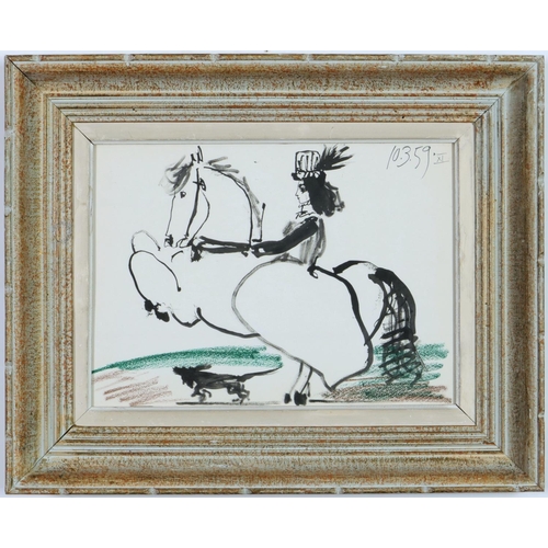 101 - AFTER PABLO PICASSO, Woman on horseback with dog, off set lithograph, suite: Toros, French vintage f... 