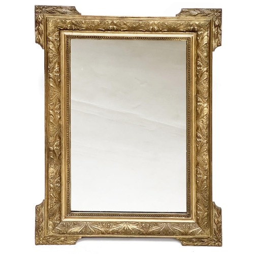 132 - WALL MIRROR, 19th century French giltwood and gesso moulded, 70cm W x 97cm H.