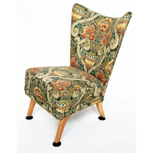 136 - SIDE CHAIR, 1960s Howard Keith style with William de Morgan print upholstery and swept supports, 64c... 