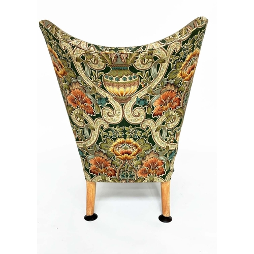 136 - SIDE CHAIR, 1960s Howard Keith style with William de Morgan print upholstery and swept supports, 64c... 