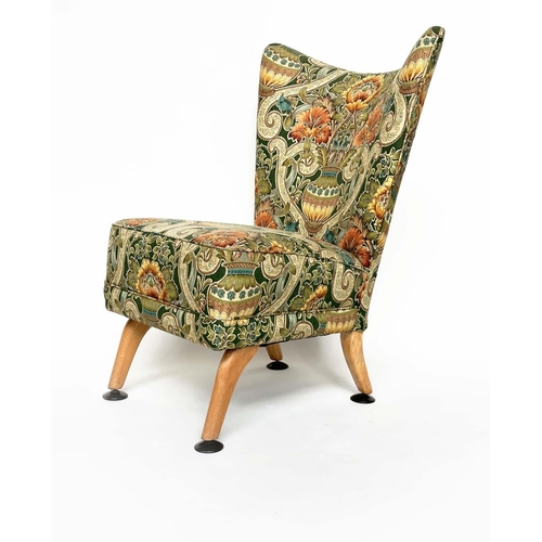 136 - SIDE CHAIR, 1960s Howard Keith style with William de Morgan print upholstery and swept supports, 64c... 