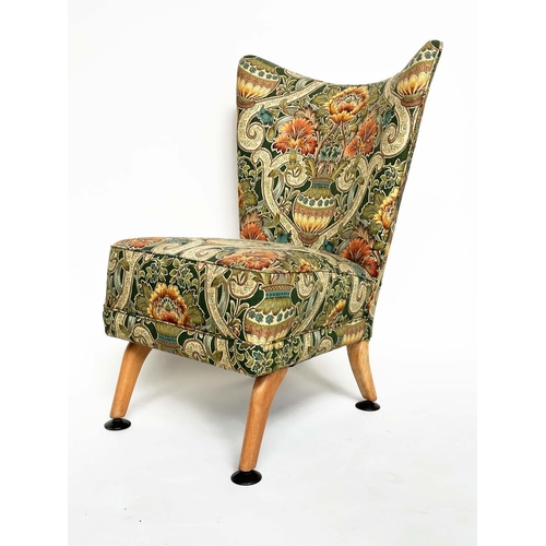 136 - SIDE CHAIR, 1960s Howard Keith style with William de Morgan print upholstery and swept supports, 64c... 