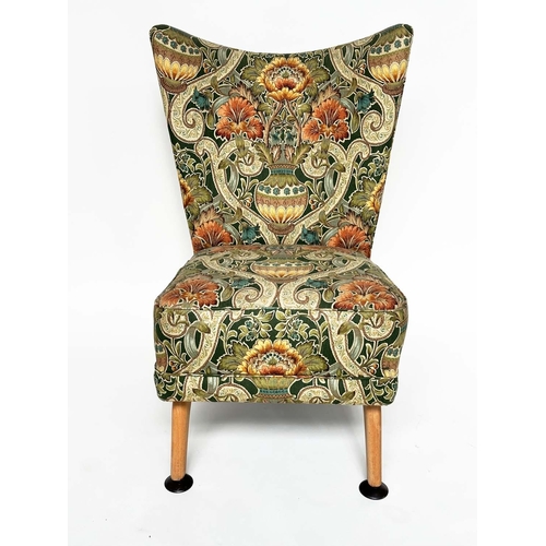 136 - SIDE CHAIR, 1960s Howard Keith style with William de Morgan print upholstery and swept supports, 64c... 