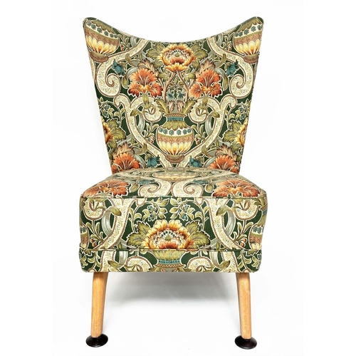 136 - SIDE CHAIR, 1960s Howard Keith style with William de Morgan print upholstery and swept supports, 64c... 