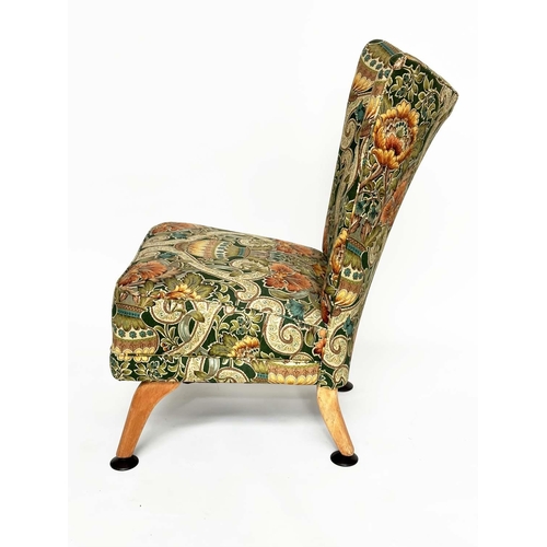 136 - SIDE CHAIR, 1960s Howard Keith style with William de Morgan print upholstery and swept supports, 64c... 