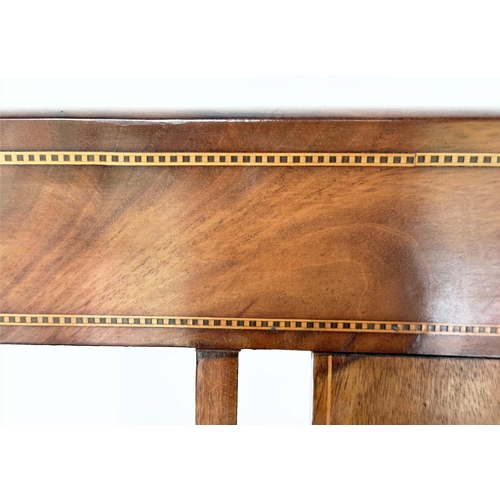 138 - HALL BENCH, Edwardian mahogany and satinwood inlaid with newly upholstered and studded linen seat, 1... 