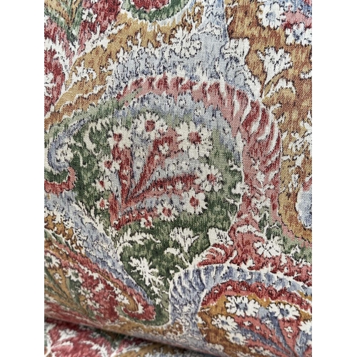 140 - SOFA, 19th century Victorian with Liberty of London, paisley upholstery with twin drop arms and turn... 