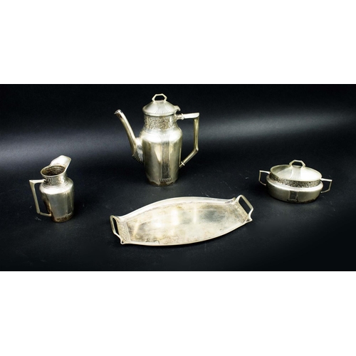 15 - ART NOUVEAU SECESSIONIST, four piece coffee service, comprising a coffee pot lidded sugar, milk jug ... 