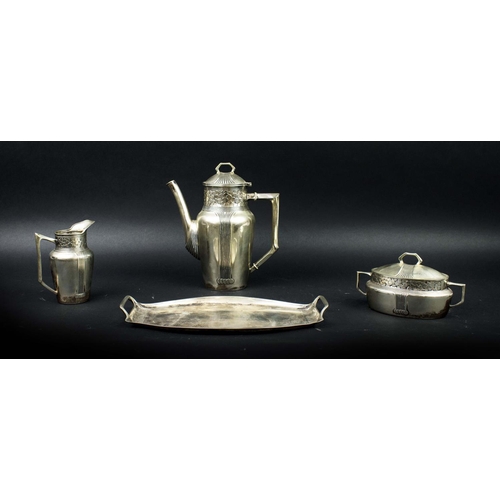 15 - ART NOUVEAU SECESSIONIST, four piece coffee service, comprising a coffee pot lidded sugar, milk jug ... 