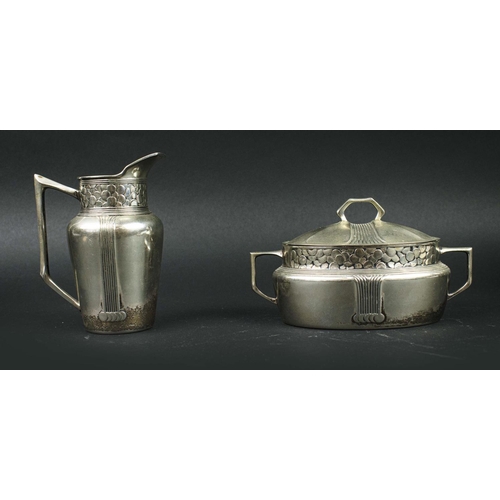 15 - ART NOUVEAU SECESSIONIST, four piece coffee service, comprising a coffee pot lidded sugar, milk jug ... 