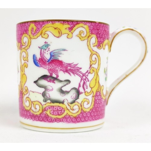 20 - A MINTON 'PINK COCKATRICE' SIX PLACE COFFEE SET, early 20th century, comprising six coffee cans and ... 