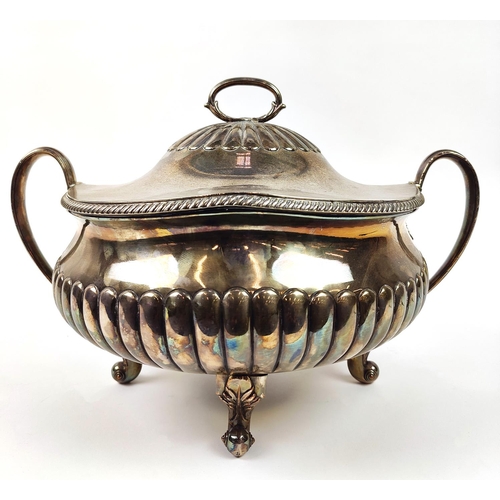 4 - ITALIAN SILVER TRAY, 'Tornotti Torino' 900 approx 38oz a gadrooned silver plated soup tureen, a smal... 