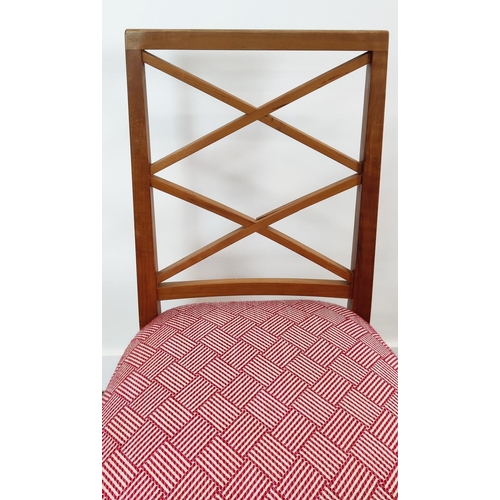 523 - DINING CHAIRS, a set of ten, Bespoke by Nick Shannon, with red geometric fabric seats, 92.5cm H appr... 