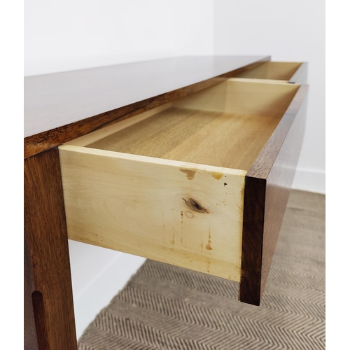 525 - CONSOLE TABLE, contemporary design with two frieze drawers, 40cm D x 85cm H x 135cm.