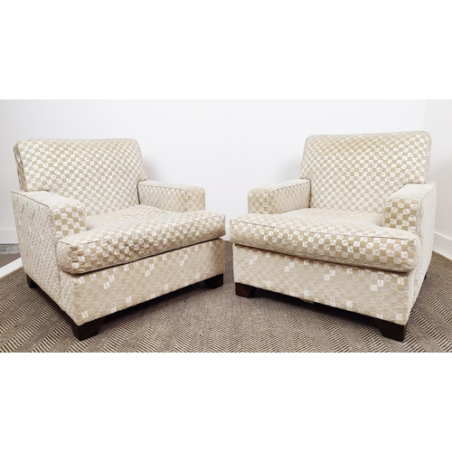 529 - KINGCOME ARMCHAIRS, a pair, in a checked geometric chenille, each 83cm W x 86cm H. (2)