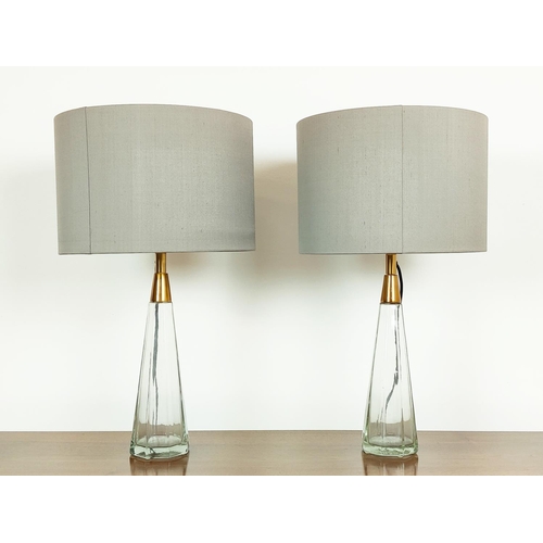 537 - TABLE LAMPS, a pair, glass, with Porta Romana, shades, each overall 63cm tall including shade. (2)