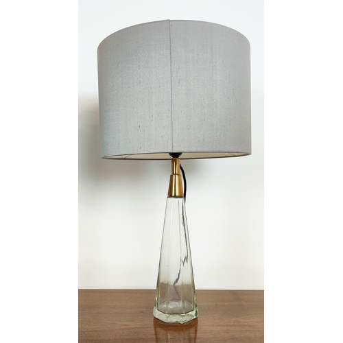 537 - TABLE LAMPS, a pair, glass, with Porta Romana, shades, each overall 63cm tall including shade. (2)