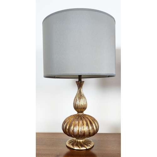 538 - TABLE LAMPS, a pair, silver gilt, with Porta Romana shades, each overall 61cm tall including shades.... 