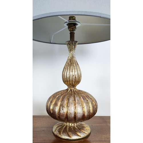 538 - TABLE LAMPS, a pair, silver gilt, with Porta Romana shades, each overall 61cm tall including shades.... 