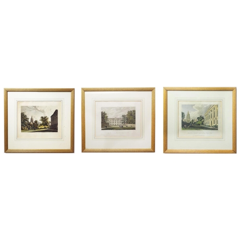 54 - 19TH CENTURY COLOURED ENGRAVINGS OF CORPUS CHRISTIE COLLEGE, Cambridge, a set of three, largest 50cm... 