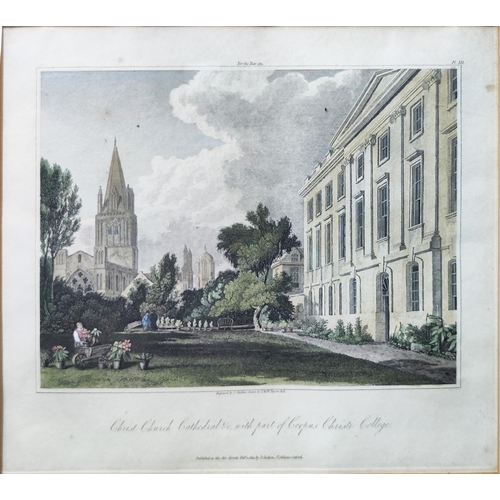 54 - 19TH CENTURY COLOURED ENGRAVINGS OF CORPUS CHRISTIE COLLEGE, Cambridge, a set of three, largest 50cm... 