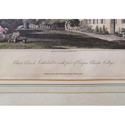 54 - 19TH CENTURY COLOURED ENGRAVINGS OF CORPUS CHRISTIE COLLEGE, Cambridge, a set of three, largest 50cm... 