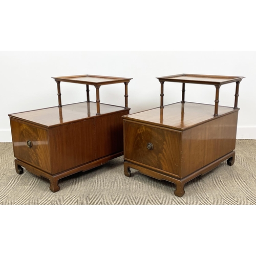 540 - BEDSIDE TABLES, a pair, mahogany, with raised open shelf and deep long drawer, 70cm x 50cm x 64cm. (... 