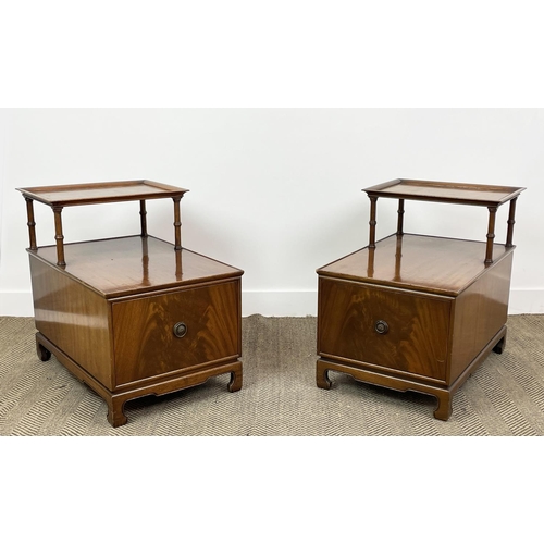 540 - BEDSIDE TABLES, a pair, mahogany, with raised open shelf and deep long drawer, 70cm x 50cm x 64cm. (... 